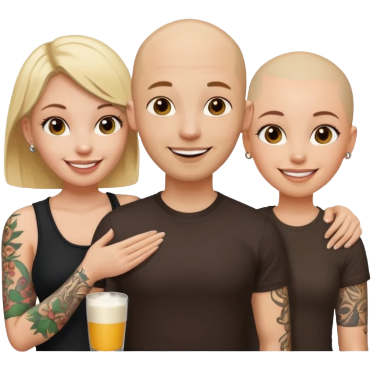 throuple blonde female brunette female with tatted bald male emoji