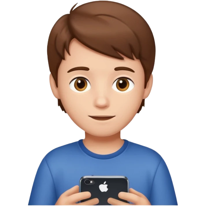 a brown haired boy playing on an iphone 16 smartphone emoji