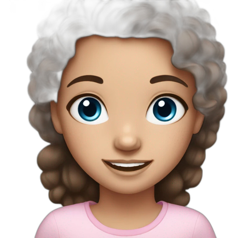 girl with dark brown hair, blue eyes, freckles, and cute makeup smiling emoji