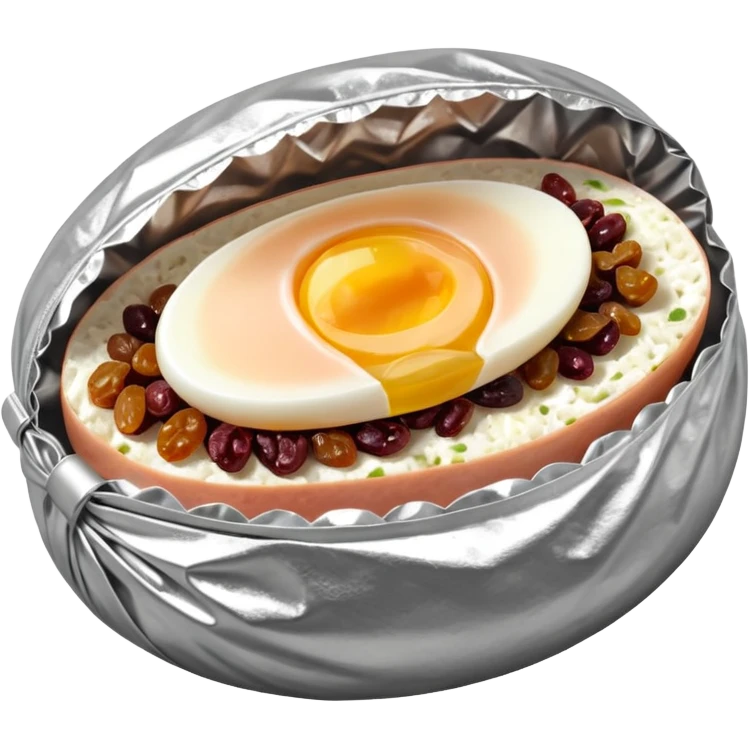 steamed ground pork with raisins, sliced boiled egg, wrapped in foil emoji