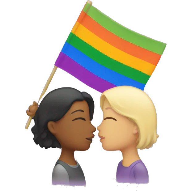 lesbians kissing with pride flag emoji