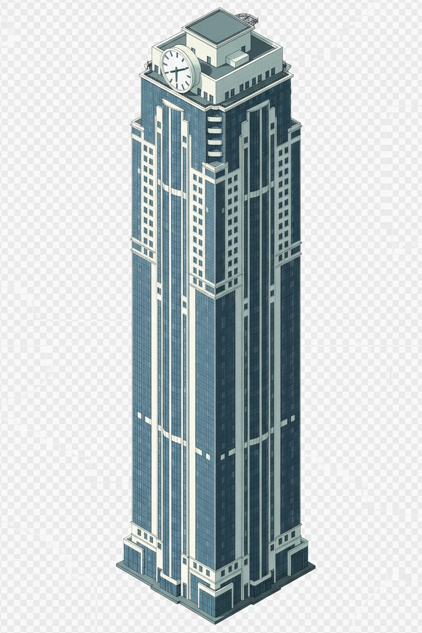 Изометричная, яркая, детализированная, объемная и фотореалистичная отдельная иллюстрация Башни «Феникс» в Грозном. Чёткие контуры, не размазанные линии, высокое качество, прозрачный фон, не обрезать края картинки emoji