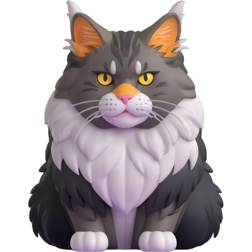 adorable yet majestic maine coon cat with fierce eyes and fluffy mane emoji
