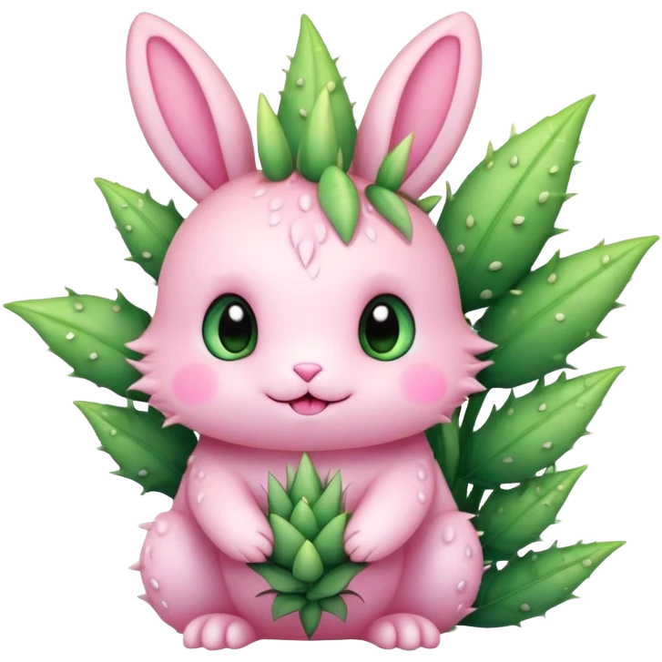 Kawaii bunny plant dragon with tiny spikes, extremely cute, giant sparkly eyes, blushing cheeks, pastel colors, small mouth, adorable expression emoji