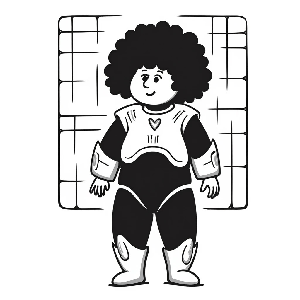 Cabbage Patch Kid in Tron-inspired armor, 80's retro sci-fi, digital grid background emoji