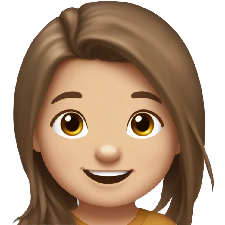 happy baby white girl with long brown hair kind of messy hair, grins with to capybara emoji