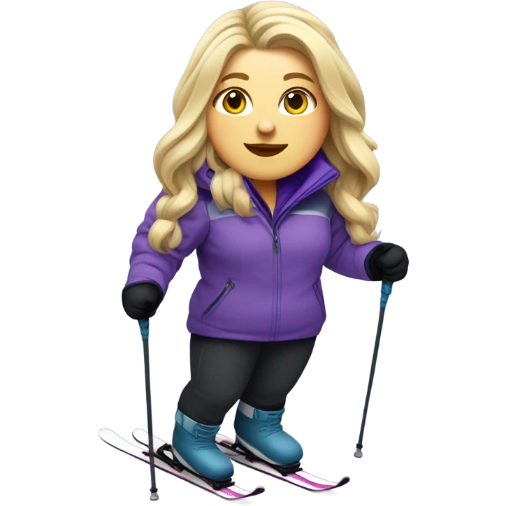 Chubby female long blonde hair skier with purpley-grey jacket and black pants showing whole body in high resolution emoji