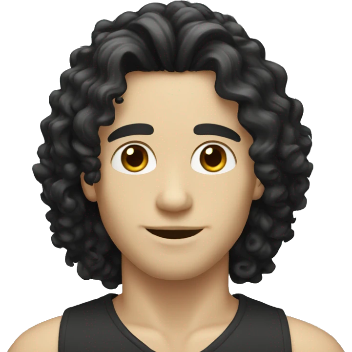 white skin man with long curly hair and black hair emoji