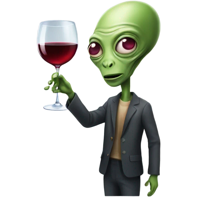 Person with a glas of wine and AN alien emoji