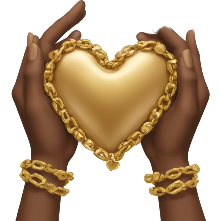 brown heart hands with gold jewelry emoji