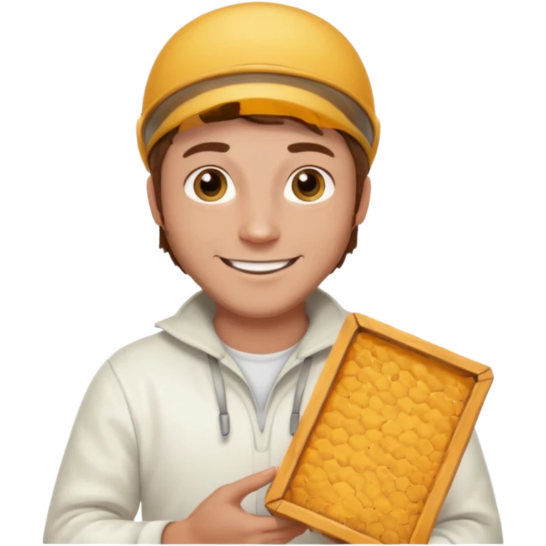 male bee keeper with brown hair, white outfit,  emoji