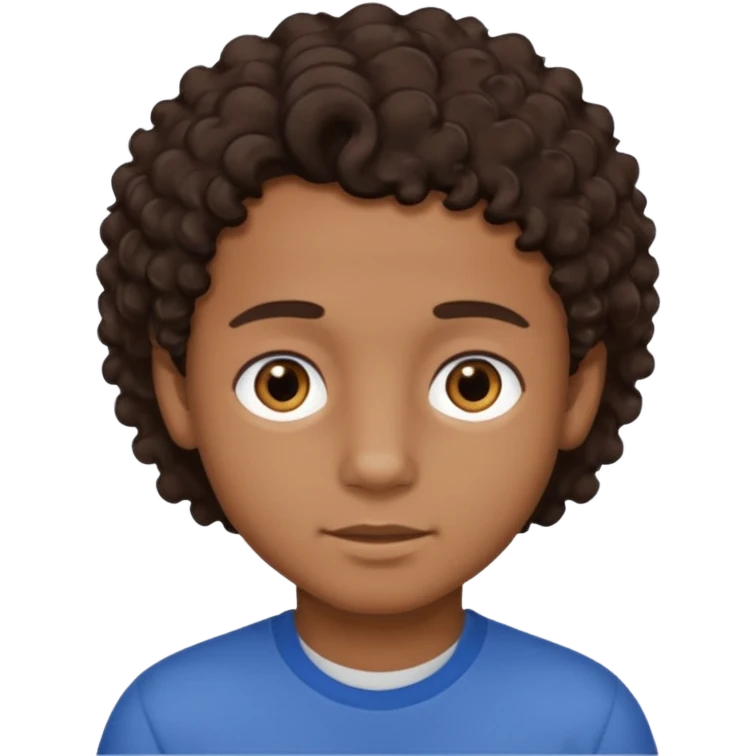Menino de pele morena de olho castanho meio preto e cabelo cacheados mais nem tanto emoji