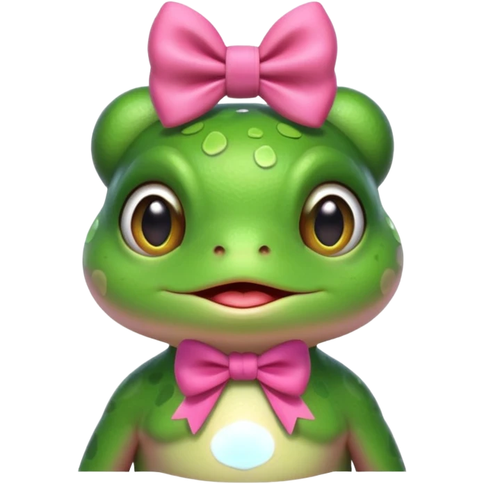 adorable frog, bust up, wearing a pink bow emoji
