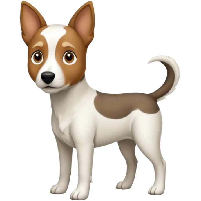 a full body large white floppy eared parson russell looking dog the size of a kelpie with light brown ears and a light brown patch on one eye and a large snout emoji