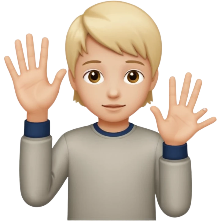 A kid holding a 6 on they left hand and 7 on right emoji