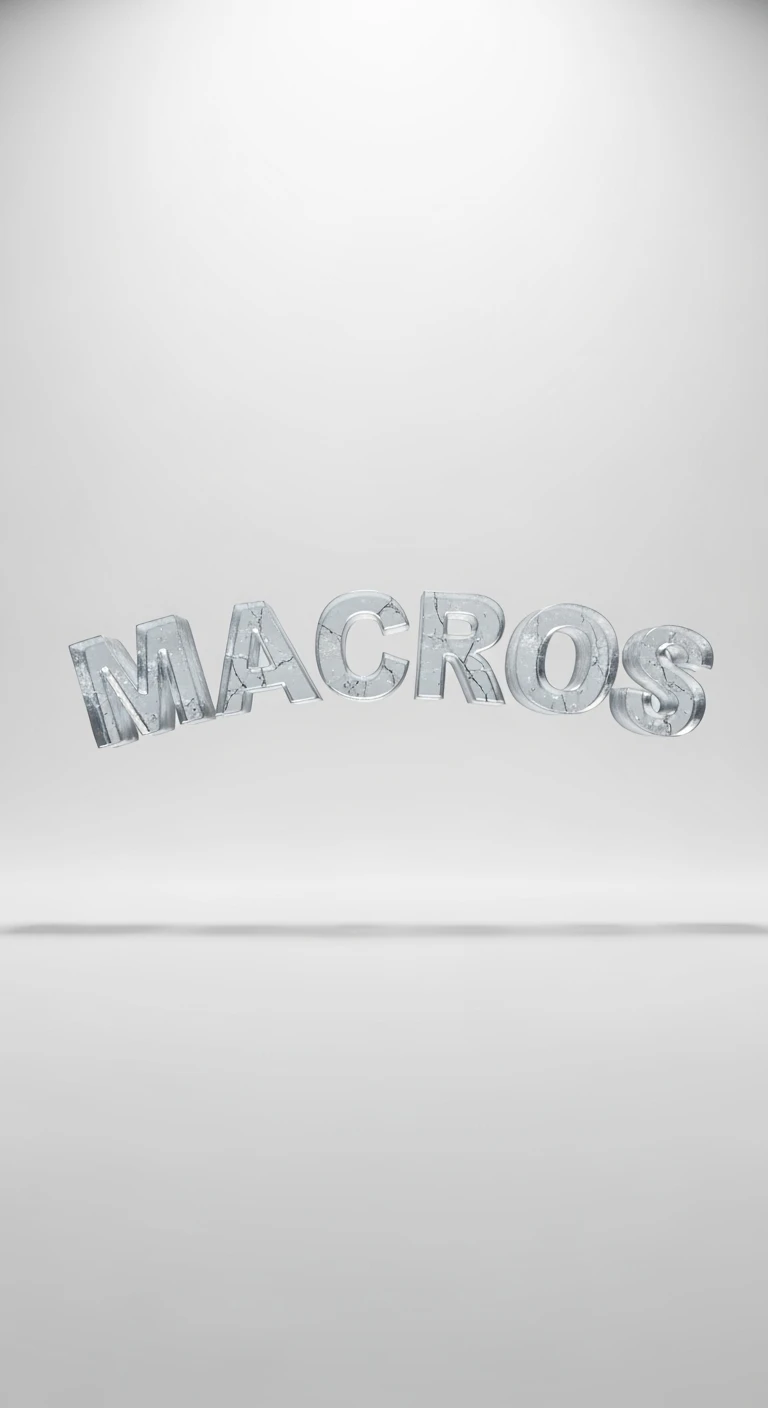 le parole "macros" fluttuano in aria, sfondo bianco emoji