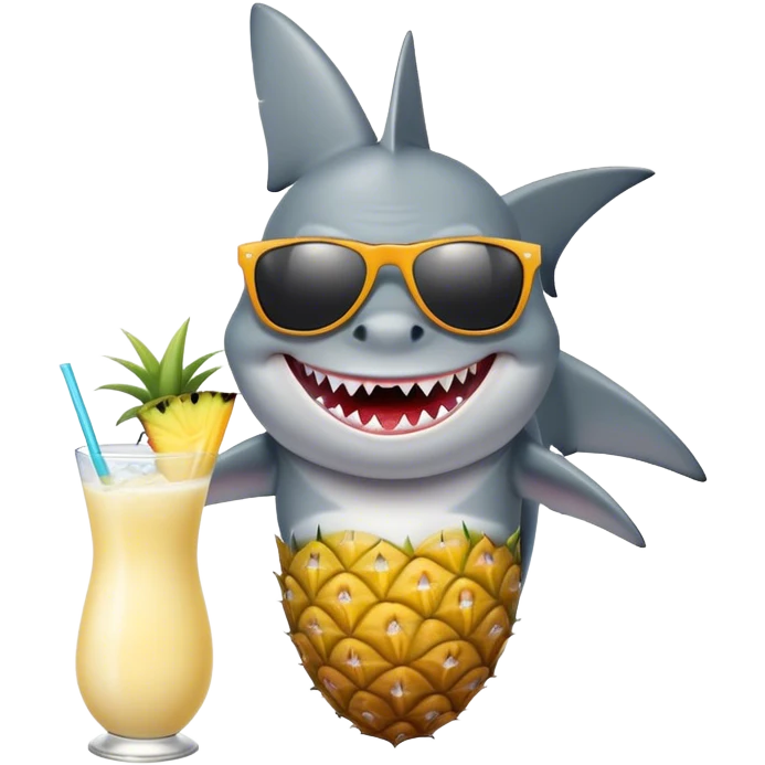 shark with sunglasses and piña colada emoji