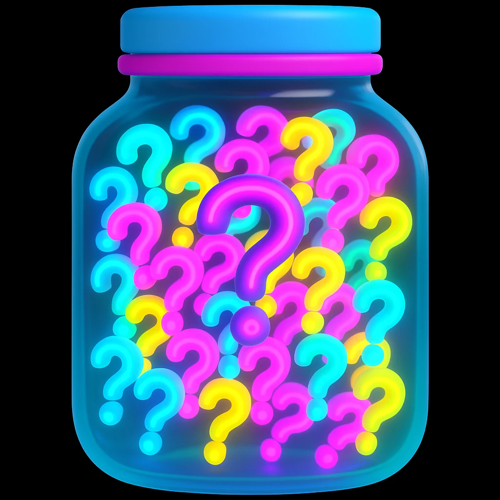 Make the jar shape a different style and make the question marks inside neon colored, keep 3D emoji style emoji