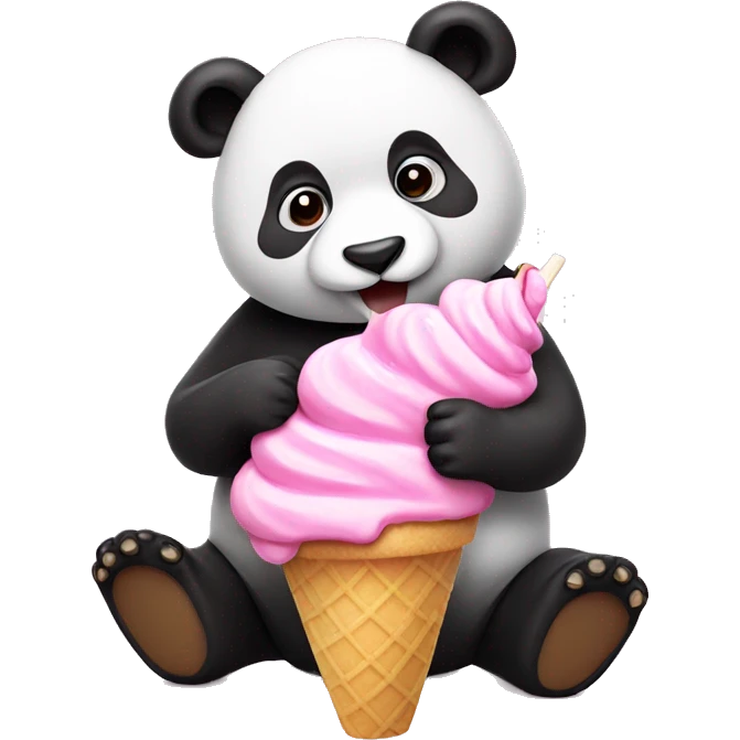 Pink Panda eating ice cream emoji
