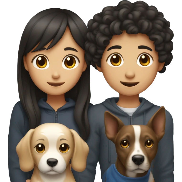 Asian girl, which has straight hair, and black boy, which had curly hair, with a dog emoji
