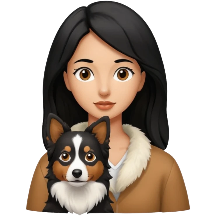 woman black hair with border collie brown and white emoji