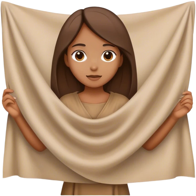 girl in brown tunic holding a large white piece of cloth emoji