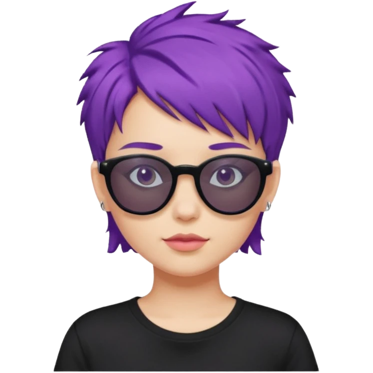 girl with short messy purple hair and sunglasses above head emoji