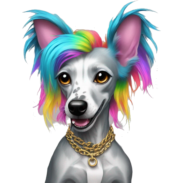 Punk Chinese crested dog neon rainbow hair gold chain punk piercings tattoos punk ear piercings emoji