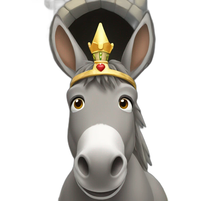Donkey wearing a crown and head poking out from inside a castle emoji