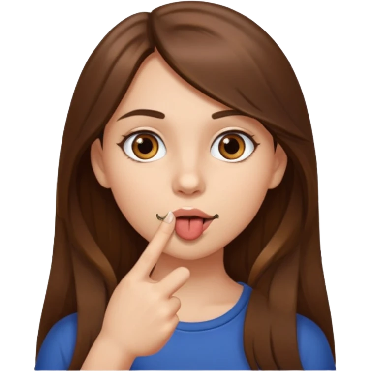 Emoji Fille cheveux long et brun yeux brun avec un doigt dans la bouche comme le truc baka emoji