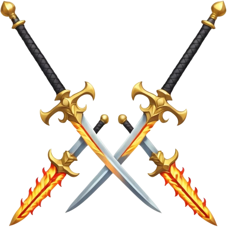 Two powerful on fire fully golden fiery royal crossed swords emoji