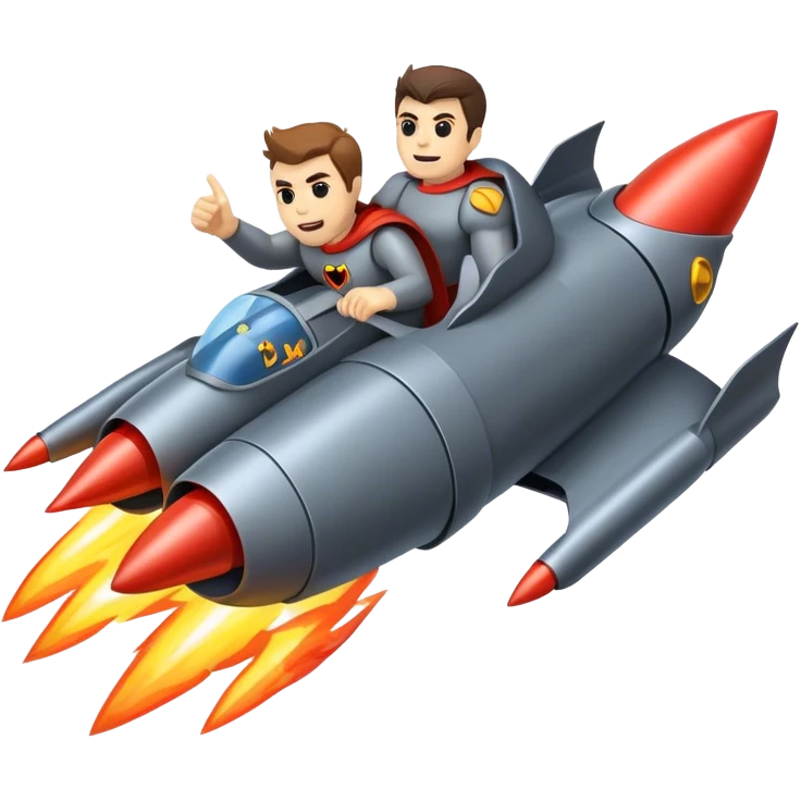 man riding a rocket batmobile boom!  emoji