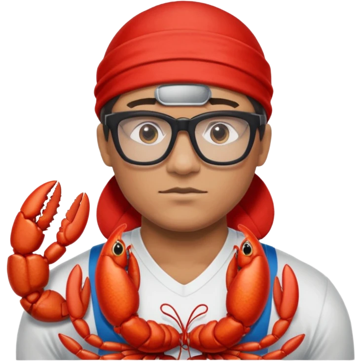 wrestler with glasses and a lobster, wearing an Ohio State sash emoji