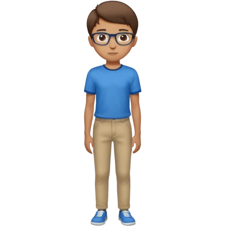 adolescent garçon taille moyenne corpulence maigre cheveux chatain court yeux bleus lunettes photo de pieds en pantalon  emoji