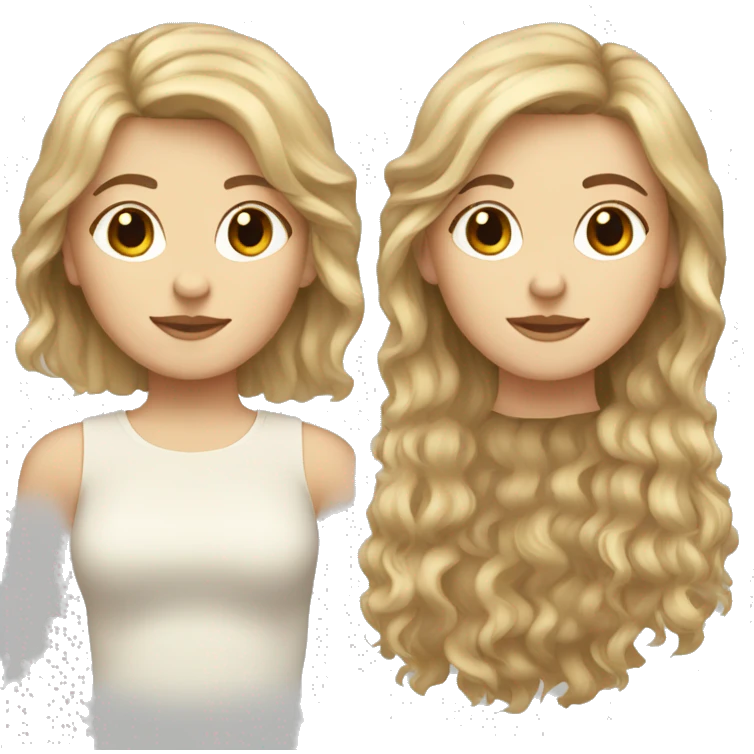 White girl with brown fluffy hair and blonde bangs emoji