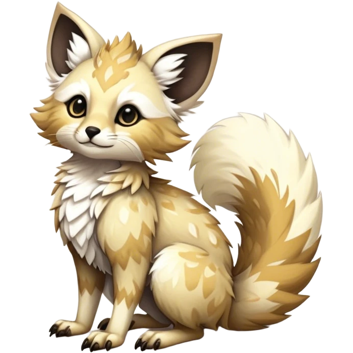 Epic Feral Rare Fantasy shiny edgy cool fluffy Vernid-Trico-species-hybrid-animal by LiLaiRa, random markings, tufted tail, tufted ears, full body emoji