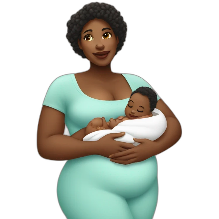 beautiful heavyset Black women holding two babies emoji