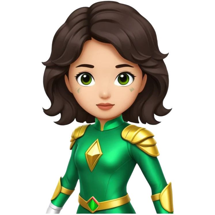 green Power Ranger Asian girl with dark brown wavy hair emoji