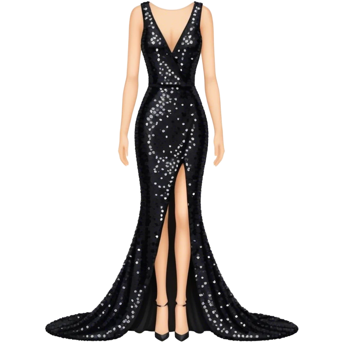 Black sequin runway gown isolated, realistic emoji