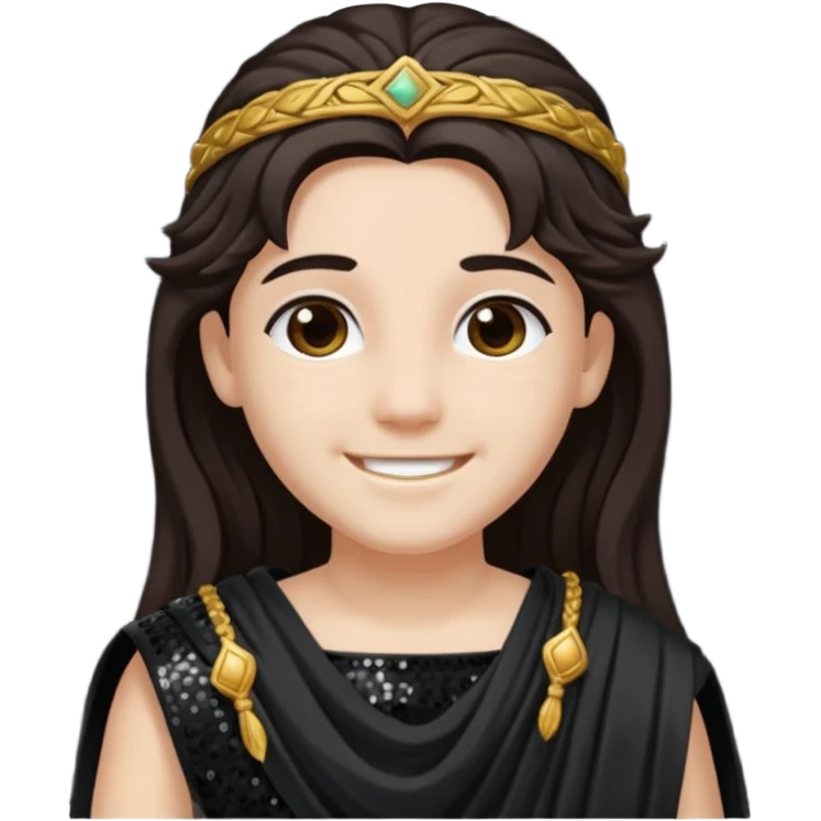 Libera from Roman Deities with long dark brown hair, black sequin toga emoji