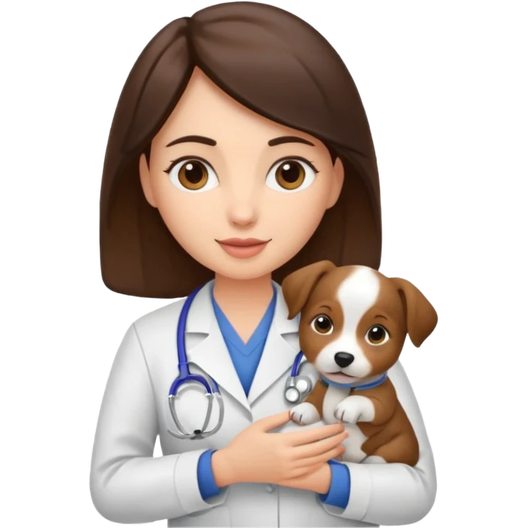 brunette woman veterinarian with puppy emoji