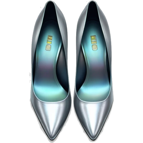 Realistic isolated top view of a pair of iridescent silver pointed toe high heel shoes. emoji
