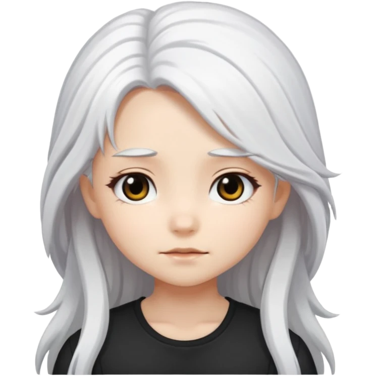 white haired girl with long hairs black eyes chibi with different emotions emoji
