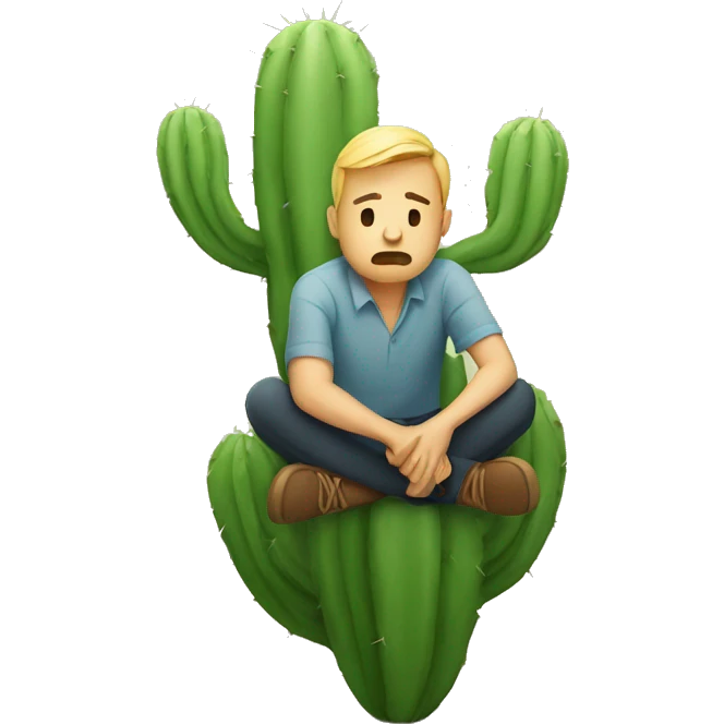 sad man sitting on little cactus emoji