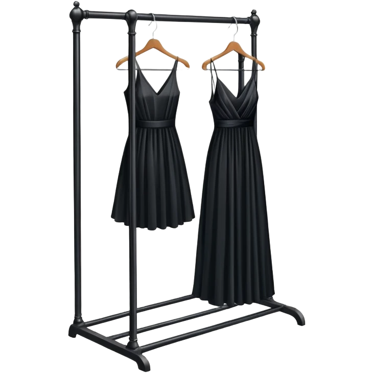 metal clothing rack with a formal black dress hanging emoji