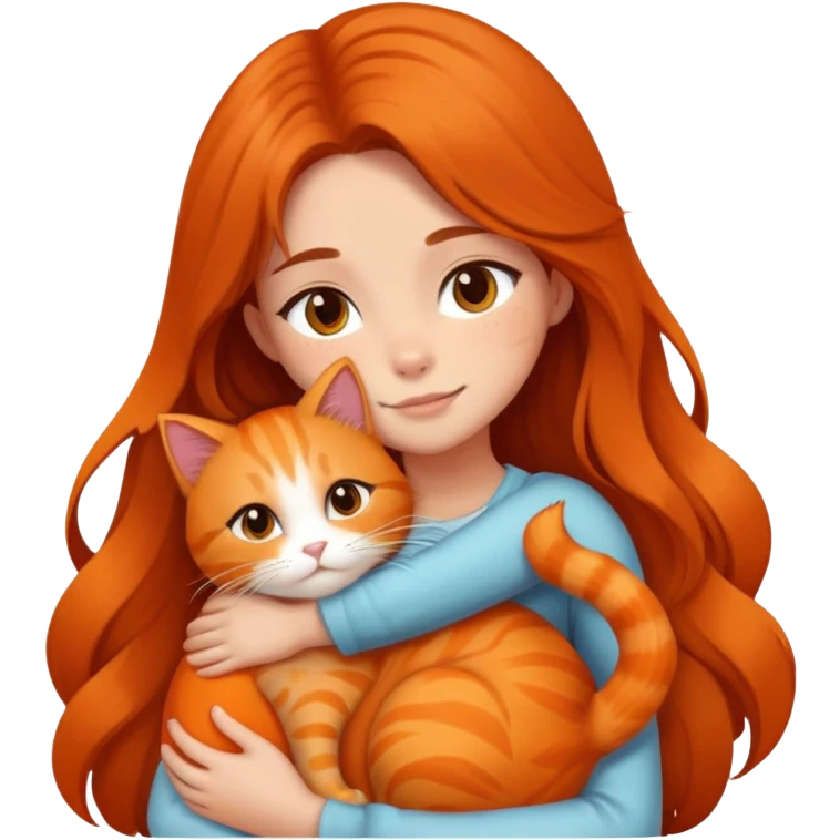 girl with long hair hugging an orange cat emoji
