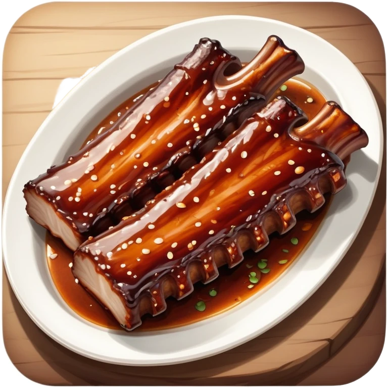 cinematic-realistic-barbeque-ribs-dish-emoji,-depicted-as-succulent,-slow-cooked-ribs-with-a-sticky-smoky-glaze-rendered-with-rich-textures-and-dynamic,-appetizing-lighting. baby back spare ribs emoji