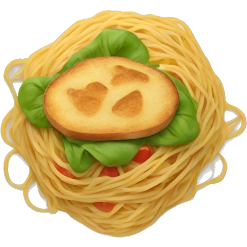 Spaghetti with salad and bread emoji