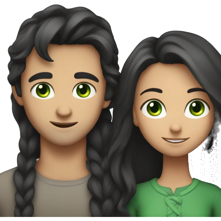 A guy with dark hair and green eyes hugs a girl with dark long hair emoji