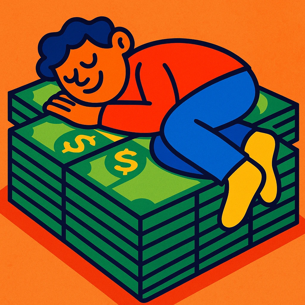 happy person napping on mattress of money emoji